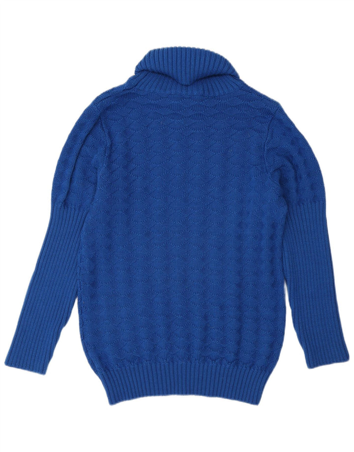 Maglione maglione vintage da donna con collo alto UK 14 lana blu medio
