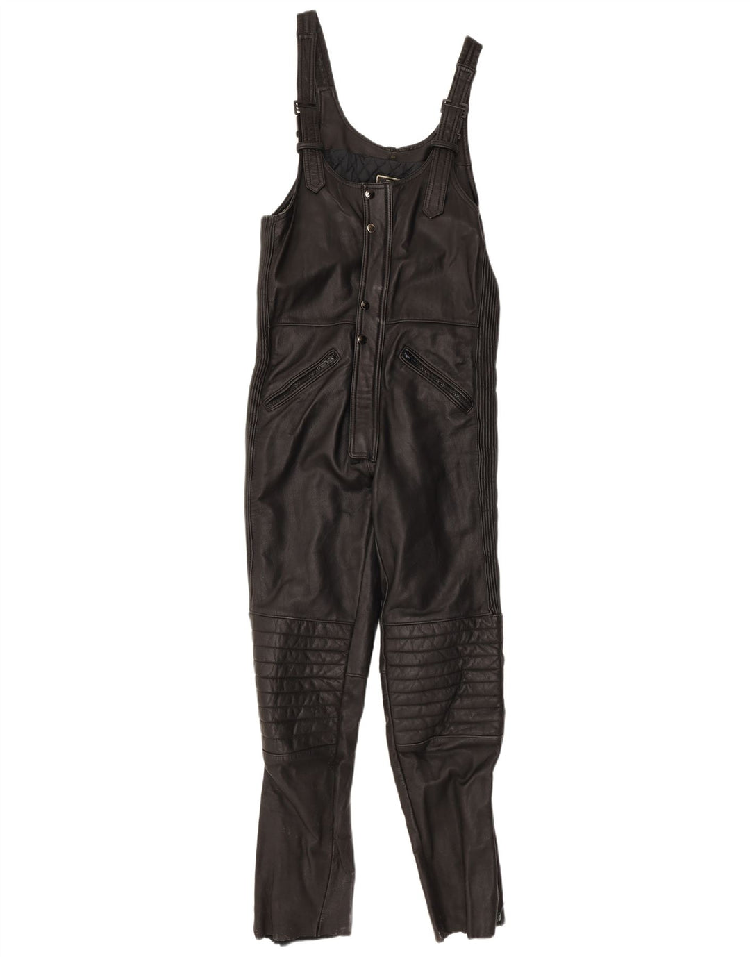 Tuta in pelle senza maniche da donna VINTAGE UK 12 Pelle nera media