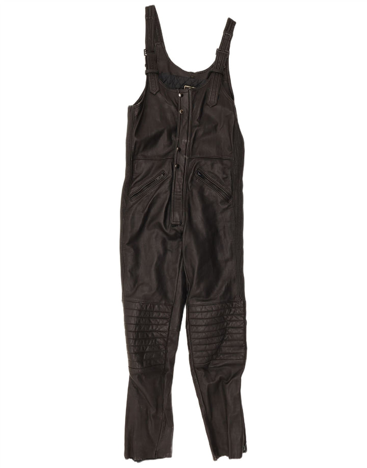 Tuta in pelle senza maniche da donna VINTAGE UK 12 Pelle nera media