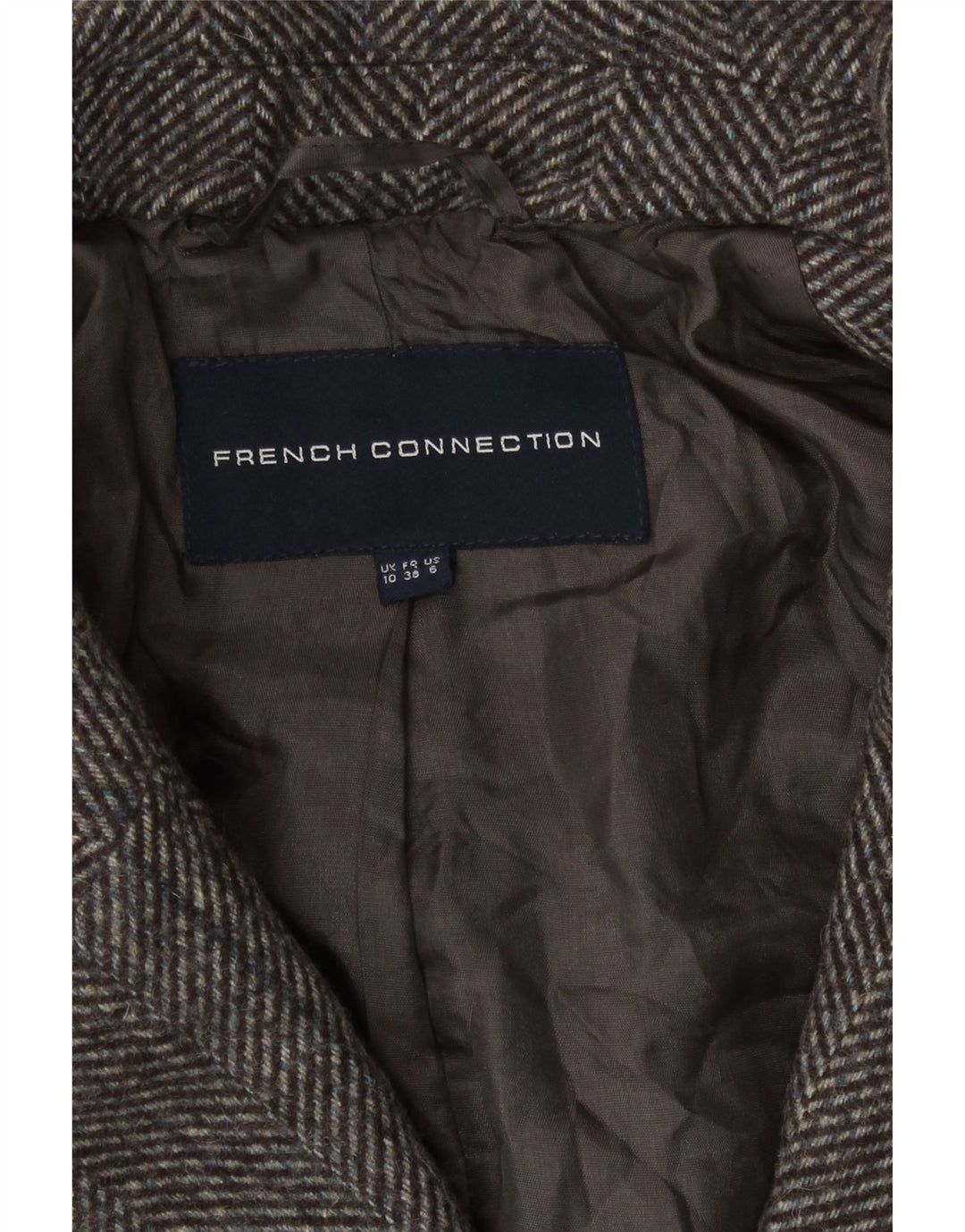 Cappotto doppiopetto da donna French Connection UK 10 Piccolo marrone a spina di pesce