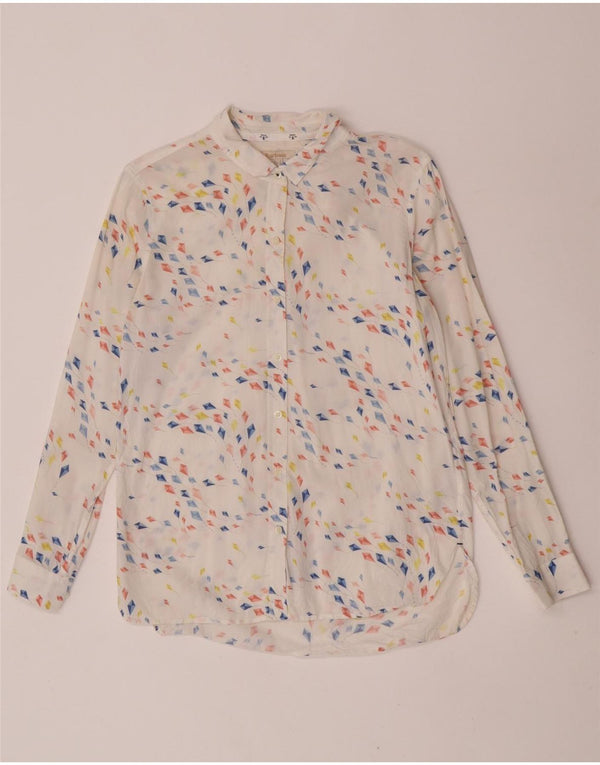 Camicia Barbour da donna vestibilità comoda UK 10 piccolo cotone geometrico bianco