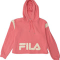 FILA Womens Crop Graphic Hoodie Jumper UK 14 Medium Pink Polyester Vintage Fila and Second-Hand Fila from Messina Hembry 