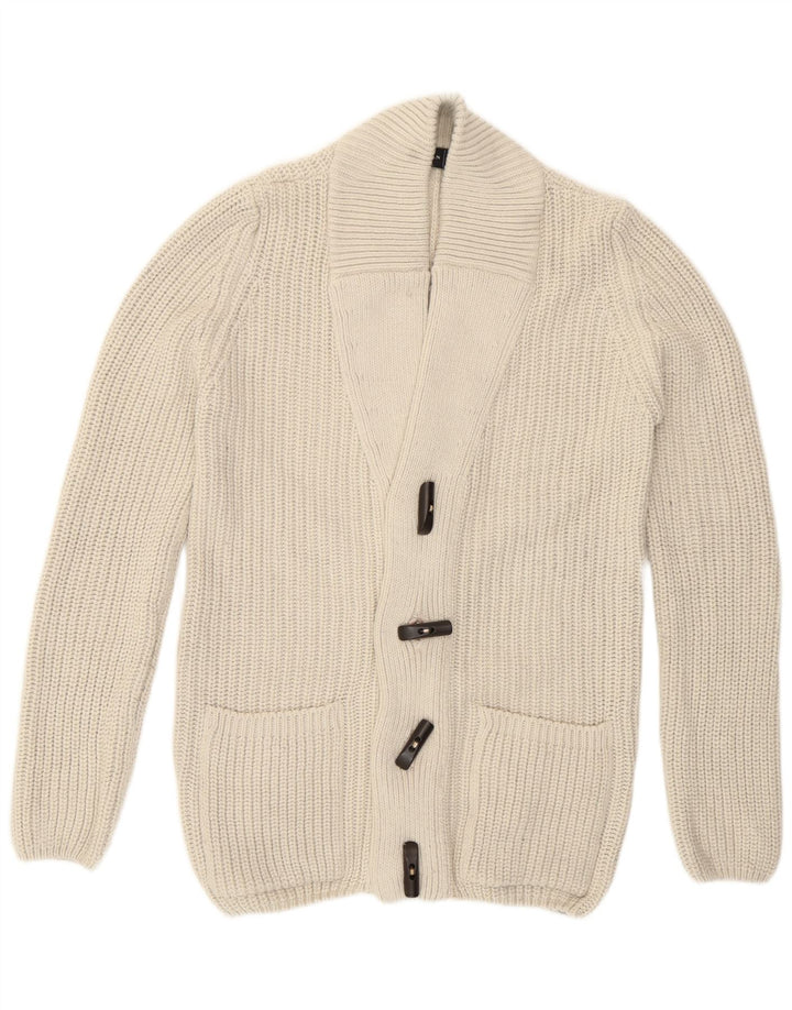 Maglione cardigan da uomo con borsone e bottoni Zara, acrilico bianco sporco medio