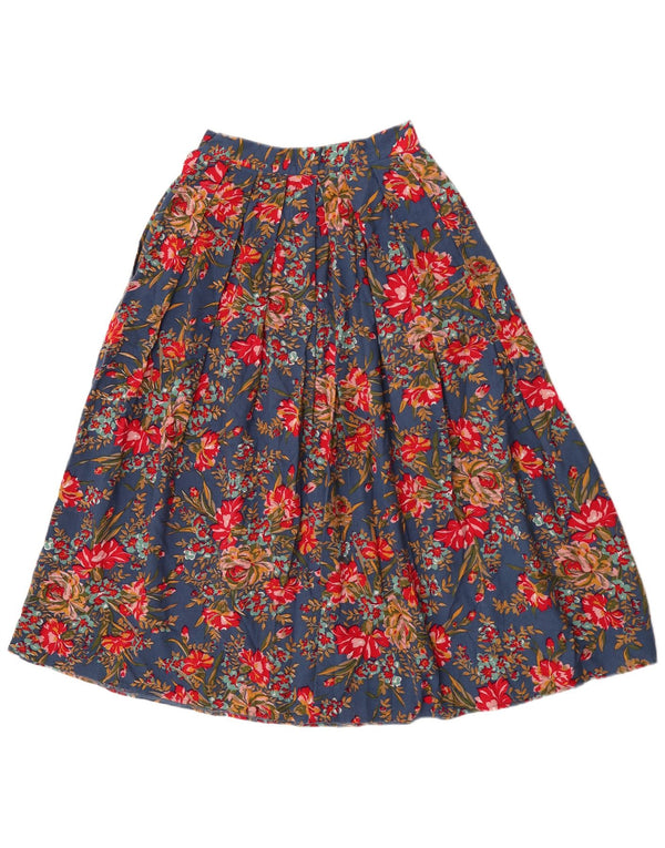 Gonna a trapezio a pieghe a vita alta da donna vintage UK 10 piccola W24 blu floreale