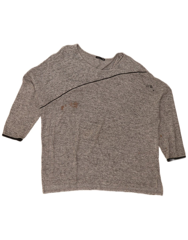 Top Zara da donna oversize con maniche a 3/4 UK 16 grande grigio screziato