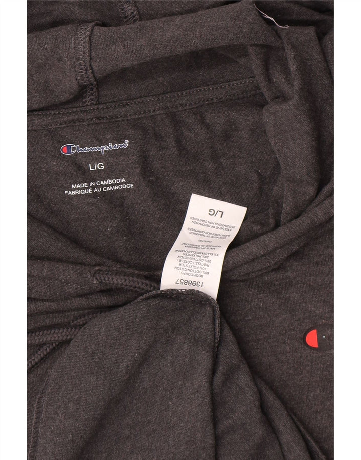 Champion Top da uomo con cappuccio a maniche lunghe in cotone grigio grande