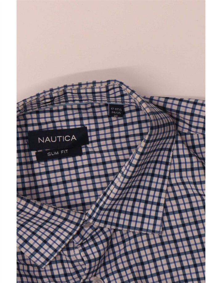 Camicia da uomo slim fit Nautica taglia 17 1/2 XL poliestere a quadri blu