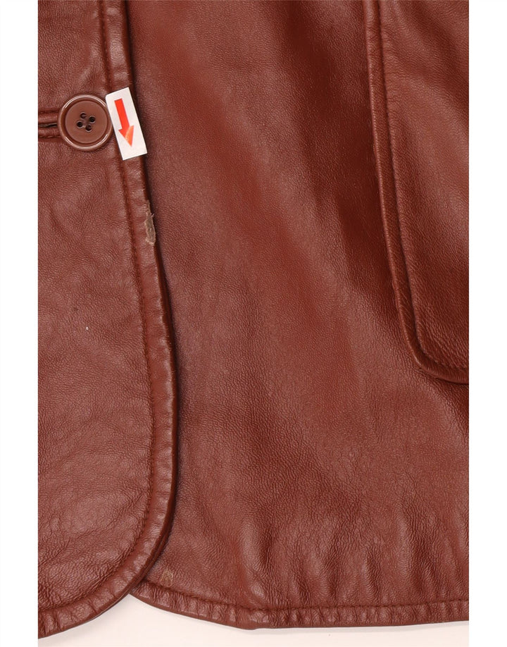 Giacca blazer in pelle da donna classica a 3 bottoni UK 26 5XL Pelle marrone