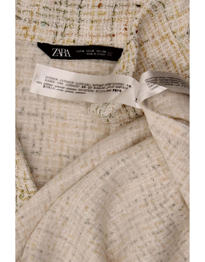 Polo senza maniche da donna Zara UK 14 Poliestere screziato bianco sporco medio