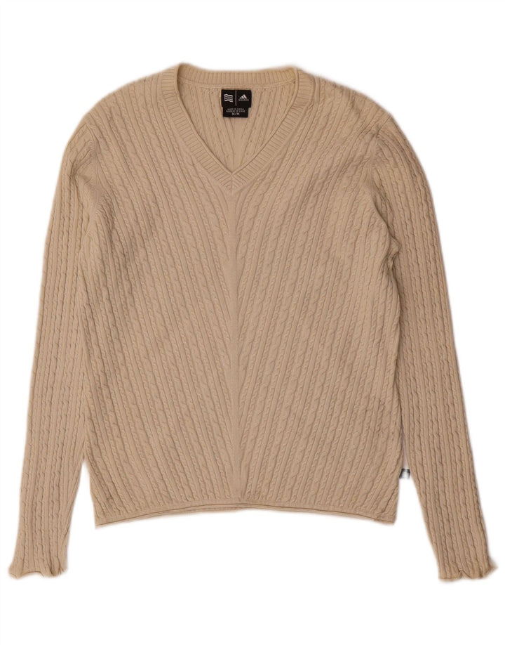 Maglione maglione da donna con scollo a V ADIDAS UK 12 Seta beige medio