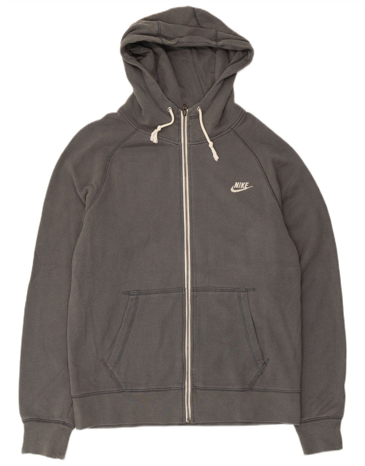 Felpa con cappuccio e zip grafica Nike da uomo in cotone grigio medio