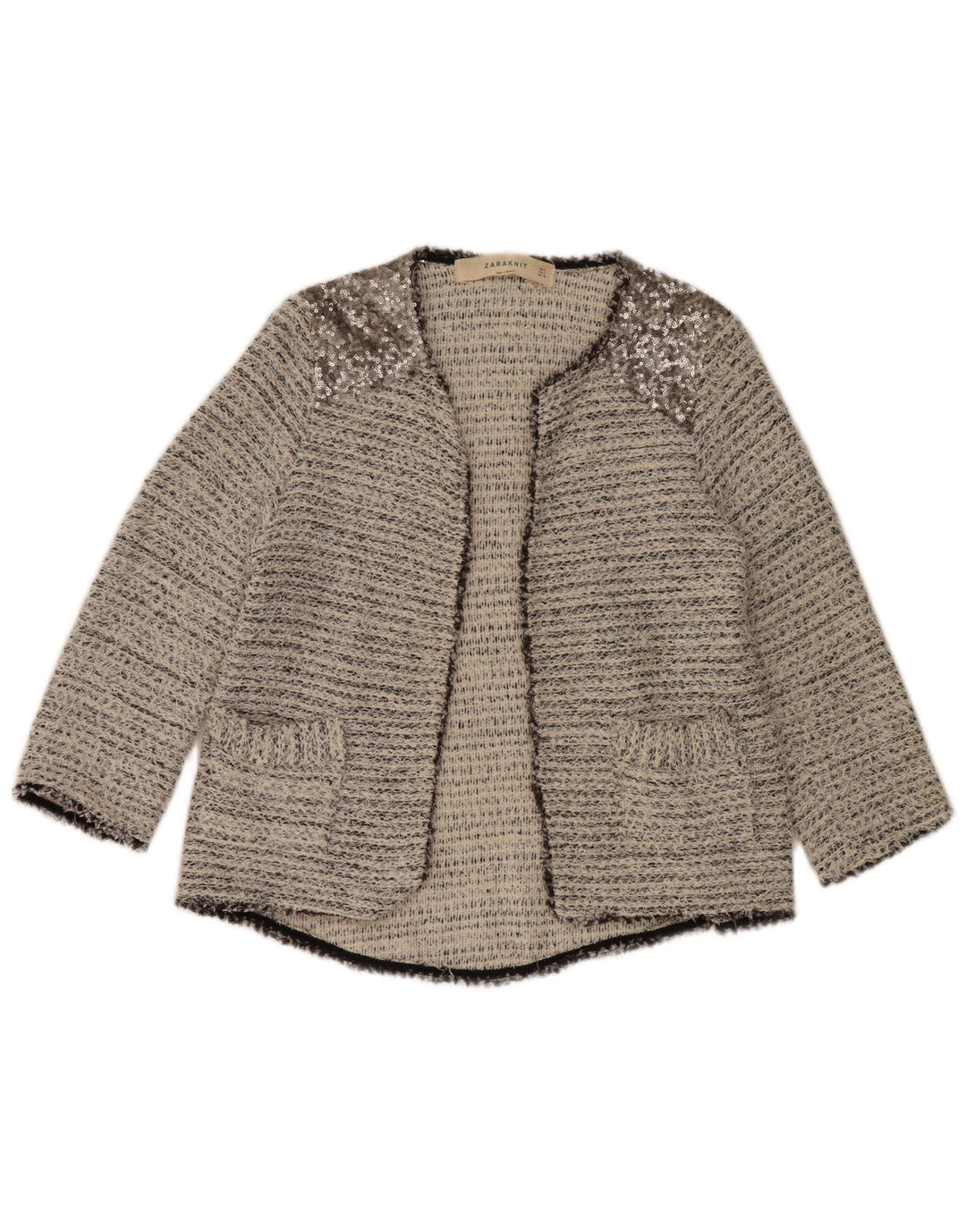 Maglione cardigan da donna Zara UK 14 grande cotone grigio