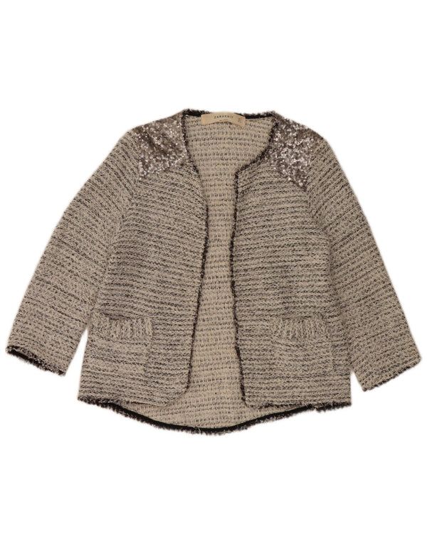 Maglione cardigan da donna Zara UK 14 grande cotone grigio
