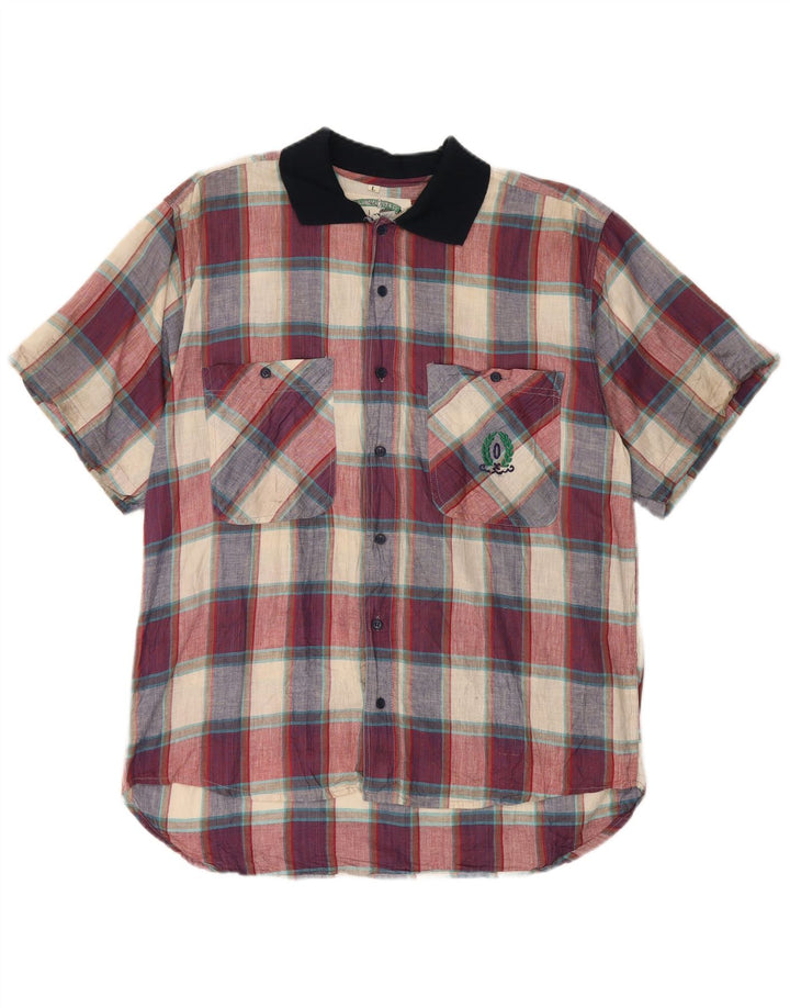 Camicia vintage da uomo a maniche corte in cotone a quadri multicolore grande