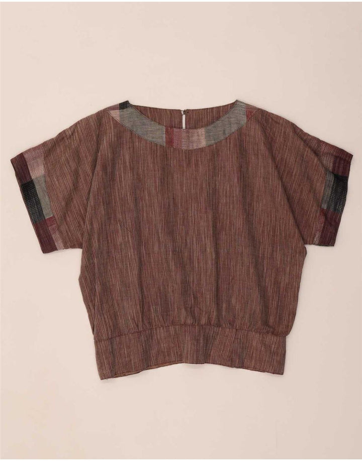 Camicia vintage da donna Top UK 14 Marrone medio Colourblock