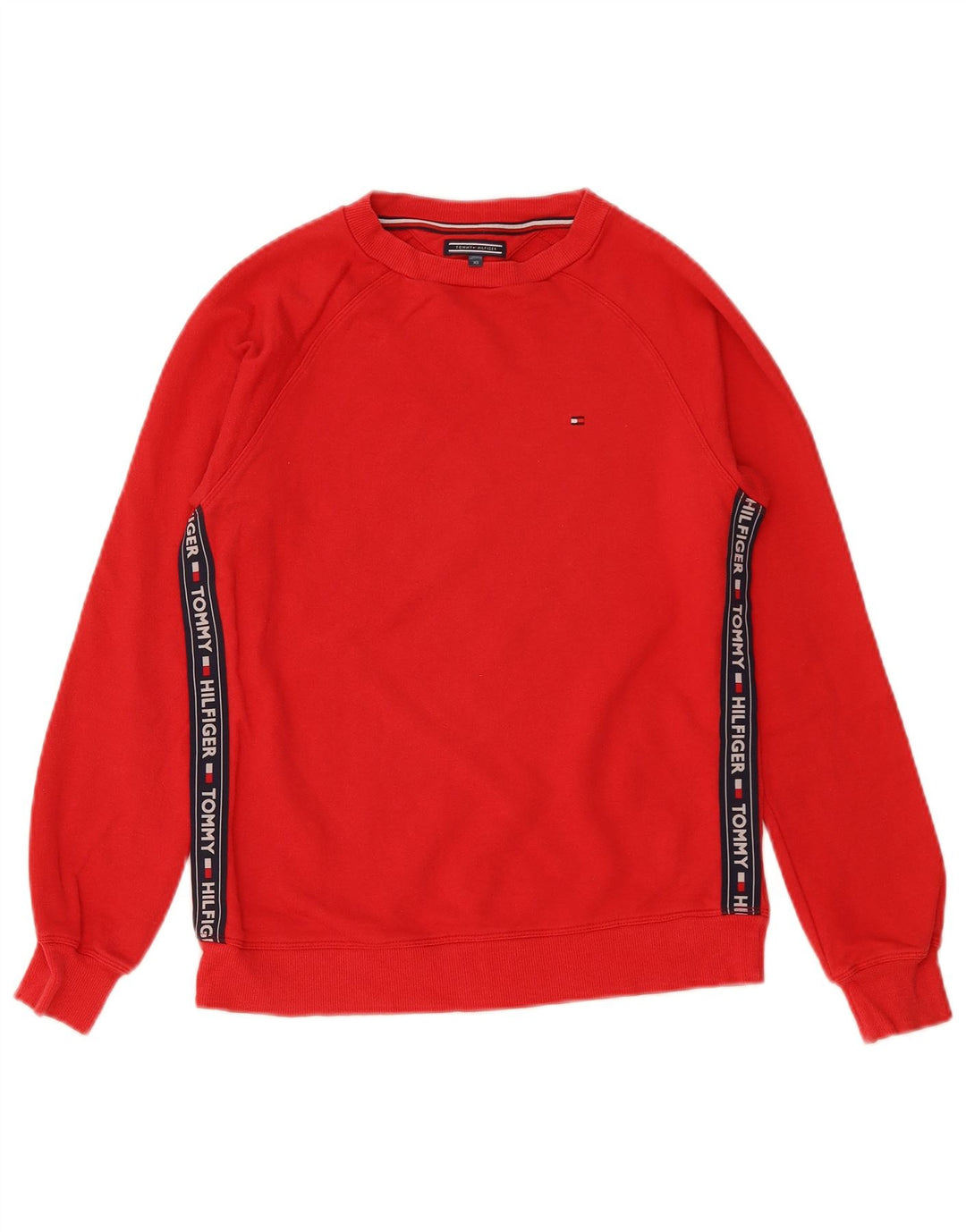 TOMMY HILFIGER Felpa con grafica da uomo Maglione XS Rosso Colourblock in cotone
