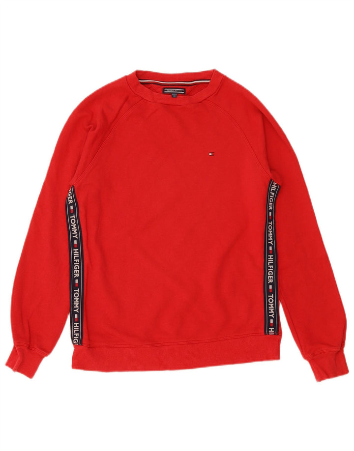 TOMMY HILFIGER Felpa con grafica da uomo Maglione XS Rosso Colourblock in cotone