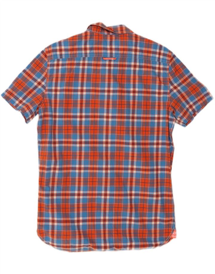 Camicia a maniche corte da uomo SUPERDRY in cotone a quadri blu medio