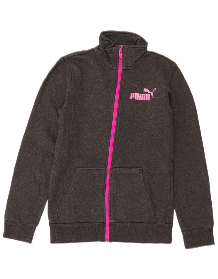 PUMA Girls Tracksuit Top Jacket 13-14 Years Grey Cotton