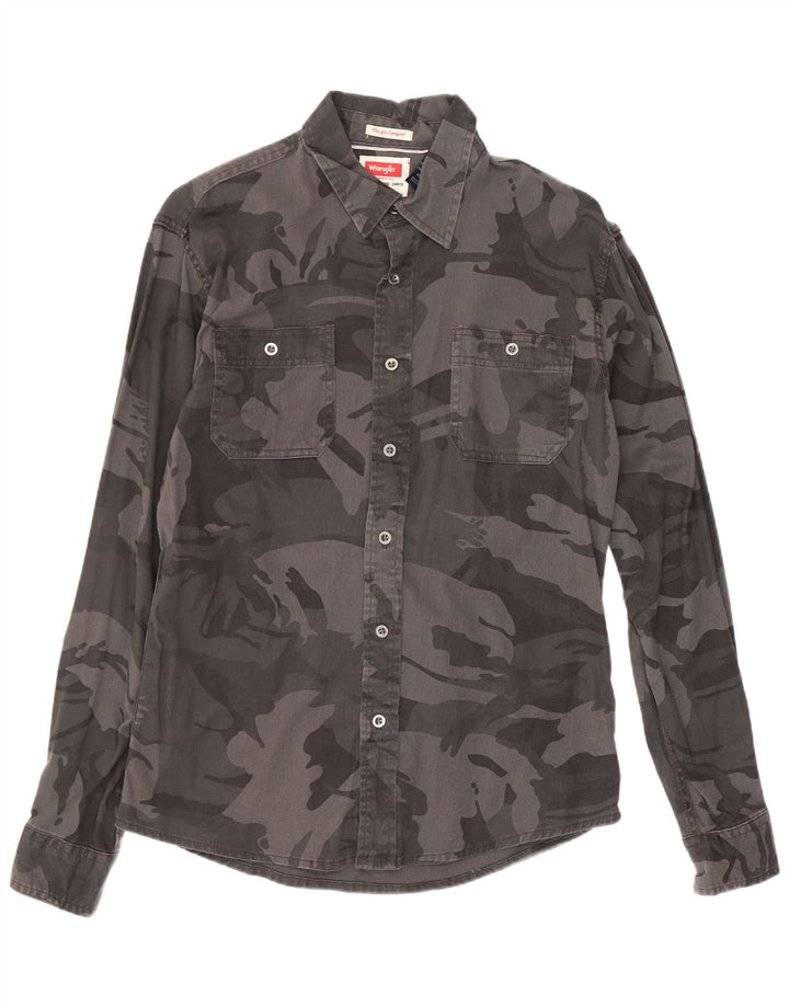 Camicia da uomo Wrangler in cotone mimetico grigio medio