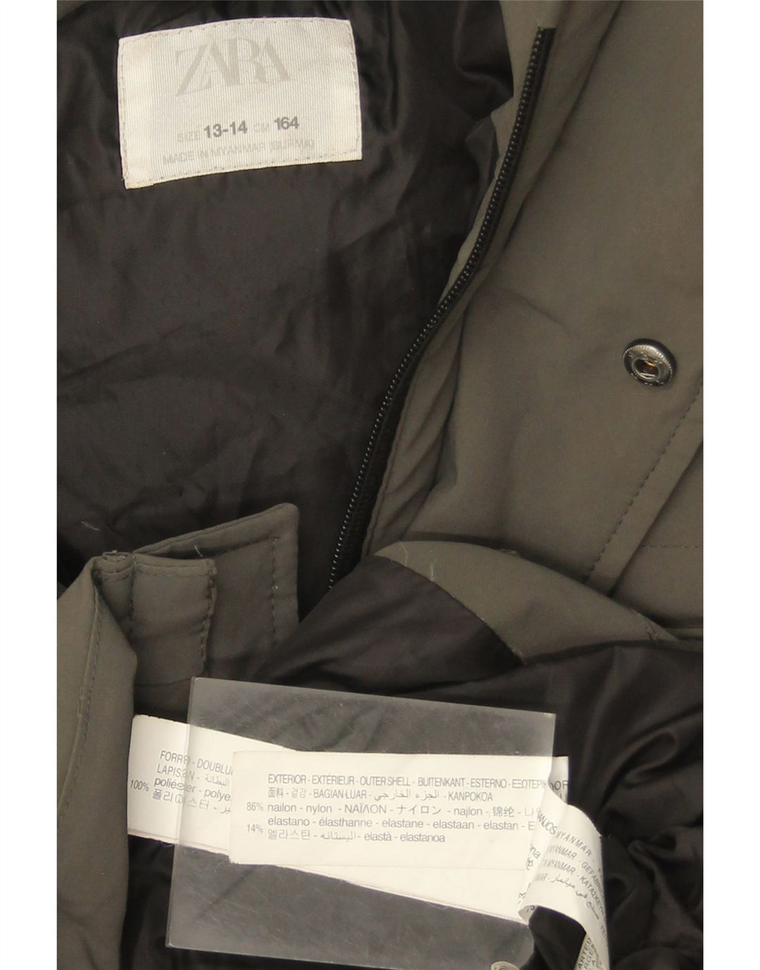 Cappotto imbottito con cappuccio Zara per ragazzi 13-14 anni in nylon kaki