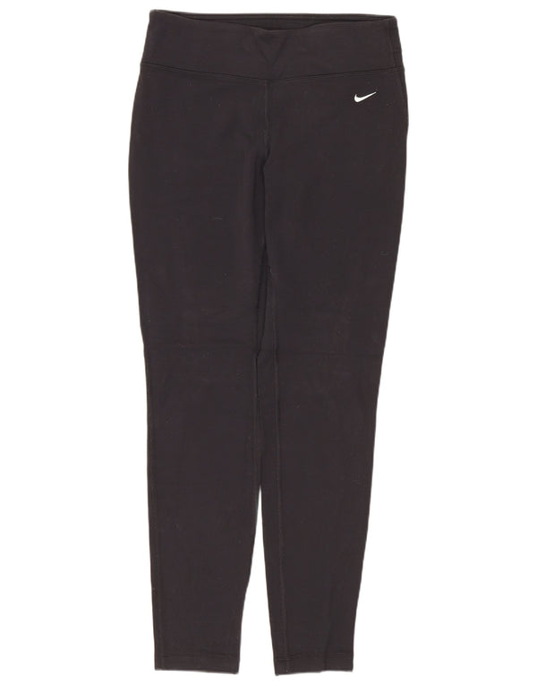 NIKE Womens Dri Fit Leggings UK 12 Medium Black Nylon