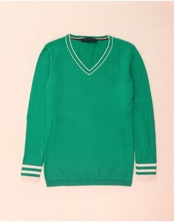 Maglione maglione con scollo a V da donna Tommy Hilfiger UK 12 Colorblock verde medio