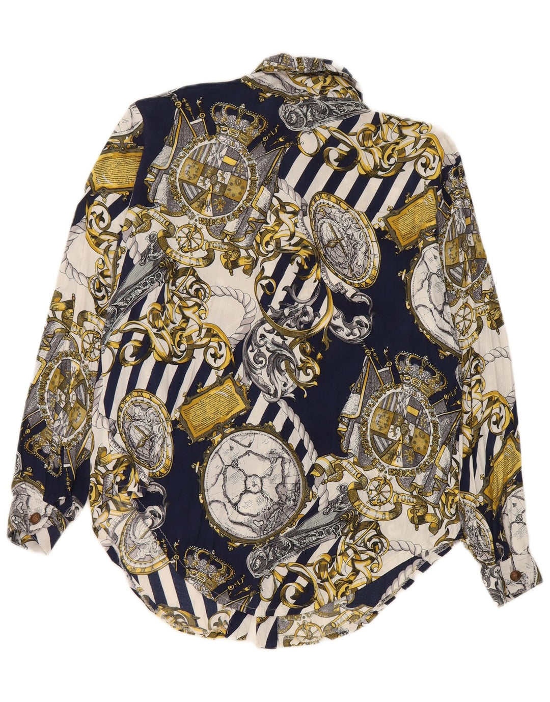 Camicia vintage da donna con motivo astratto UK 14 viscosa blu navy media