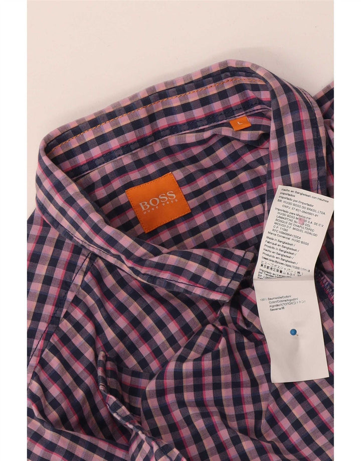 Camicia a maniche corte da uomo Hugo Boss Large in cotone a quadretti blu navy