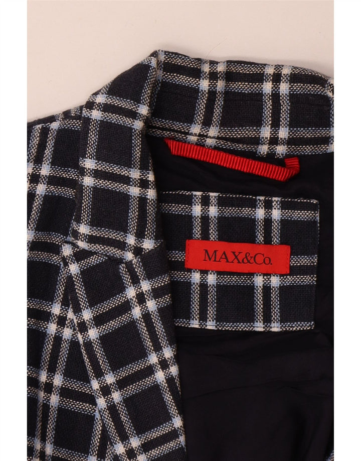 Max & Co. Giacca blazer da donna a 1 bottone UK 12 cotone medio a quadri blu navy