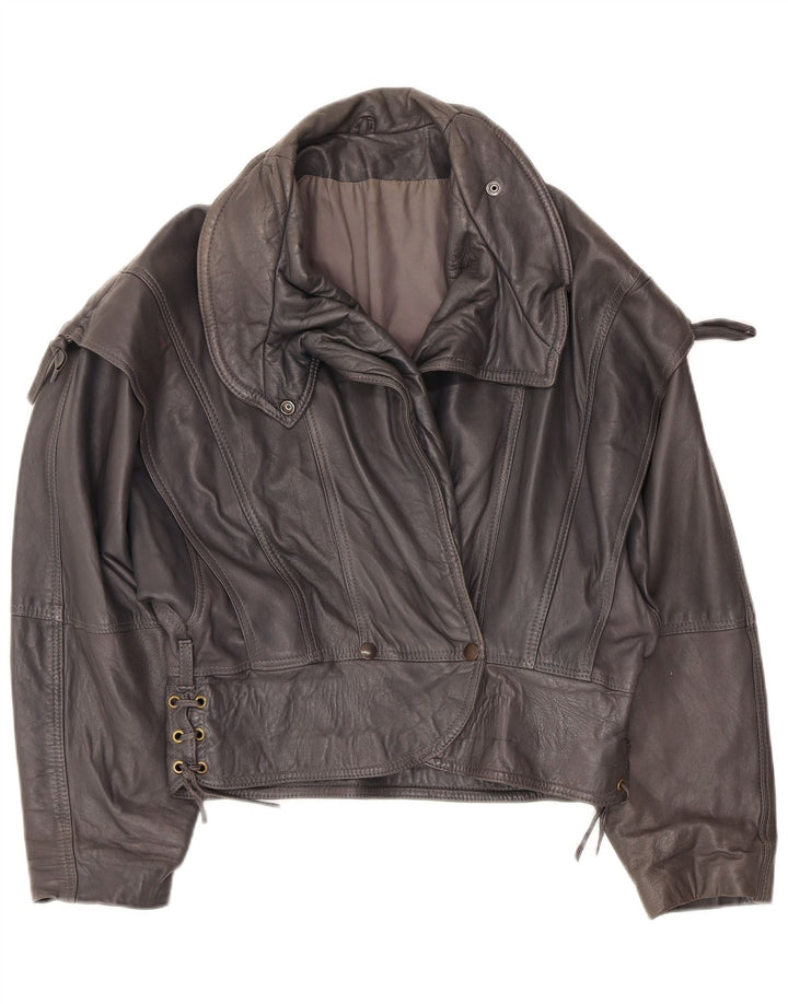 Giacca in pelle bomber da donna vintage UK 12 Grigio medio