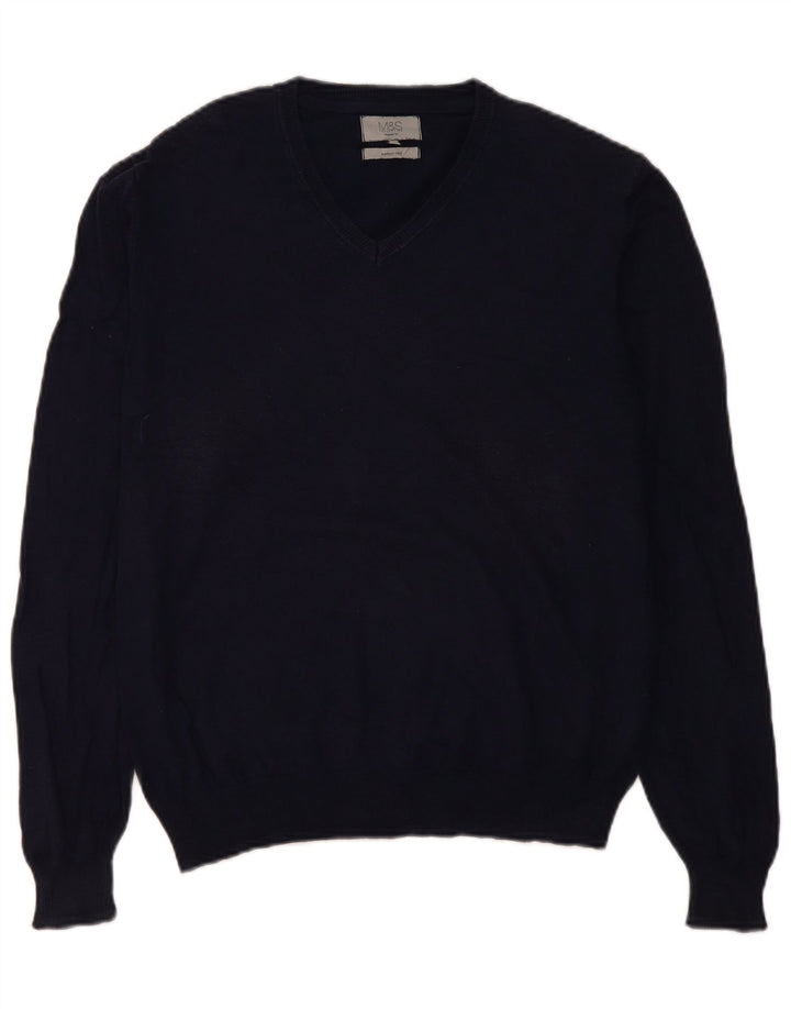 Maglione maglione con scollo a V vestibilità regolare da uomo Marks & Spencer blu navy medio