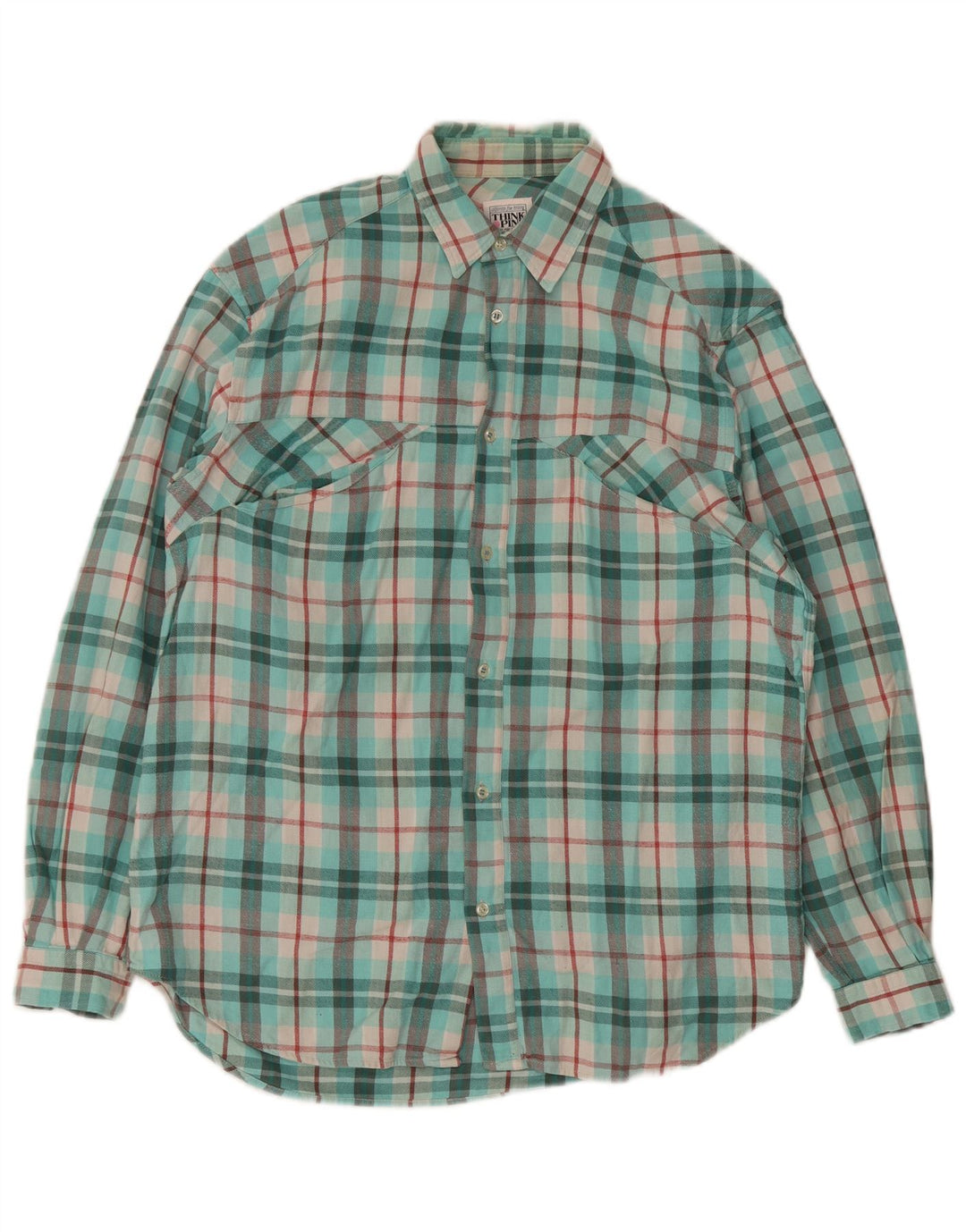Camicia in flanella da uomo Think Pink taglia 39 15 1/2 medio turchese a quadri