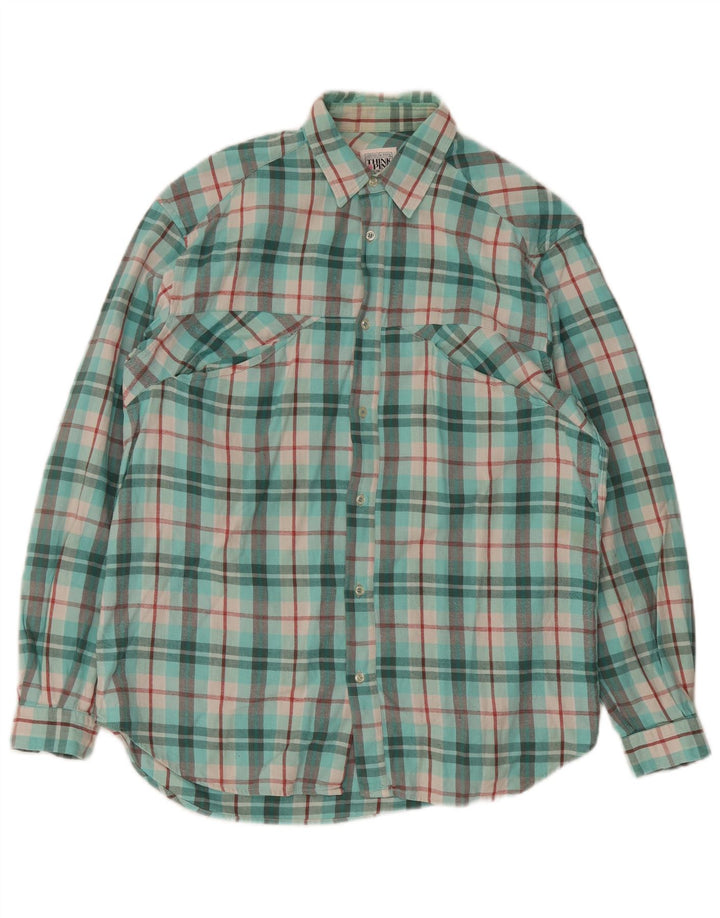 Camicia in flanella da uomo Think Pink taglia 39 15 1/2 medio turchese a quadri