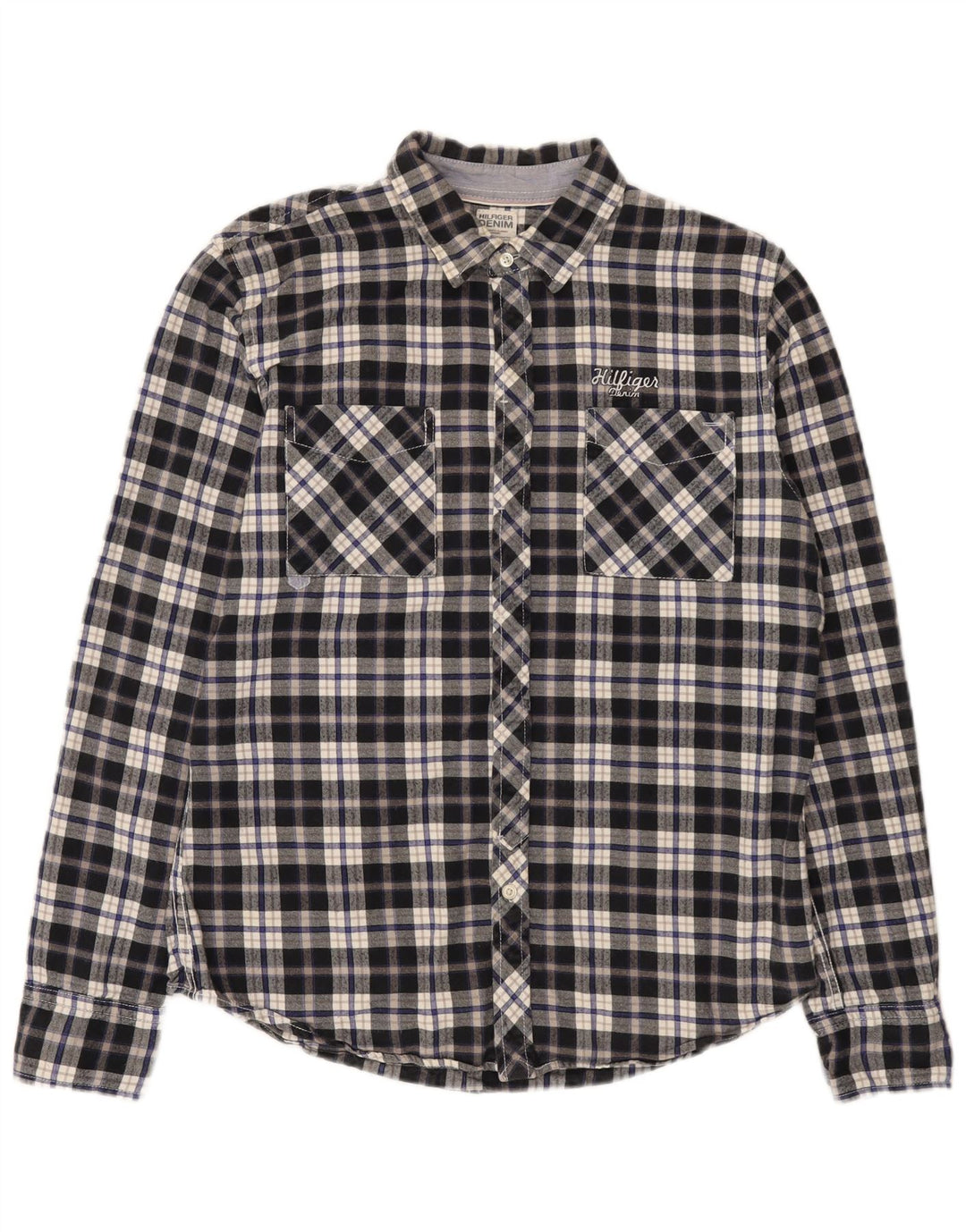Tommy Hilfiger Camicia da uomo in flanella di cotone a quadri blu grandi