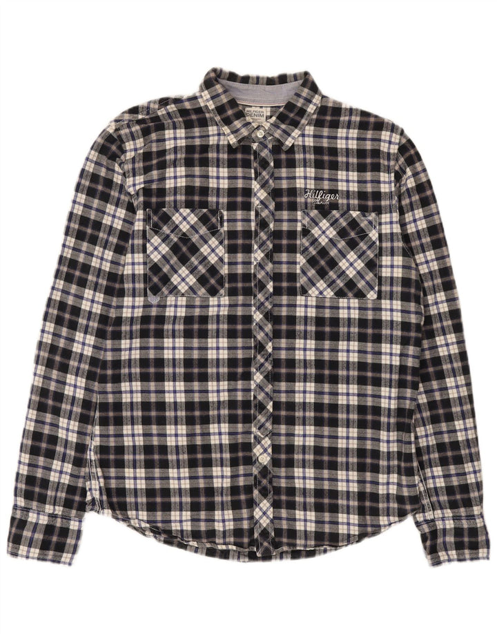 Tommy Hilfiger Camicia da uomo in flanella di cotone a quadri blu grandi