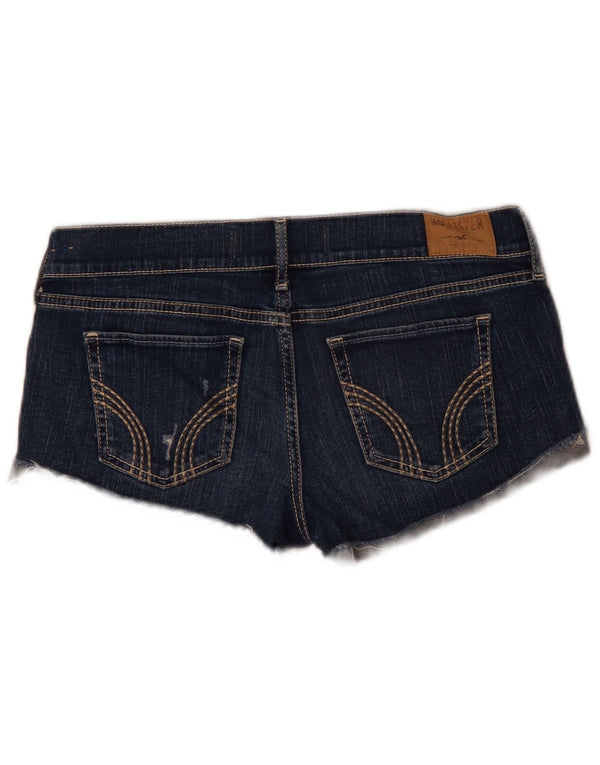 Pantaloncini Hollister da donna in denim invecchiato a vita bassa W29 medio blu navy