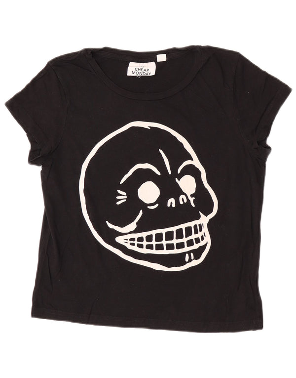 T-shirt grafica corta da donna Cheap Monday Top UK 12 cotone nero medio