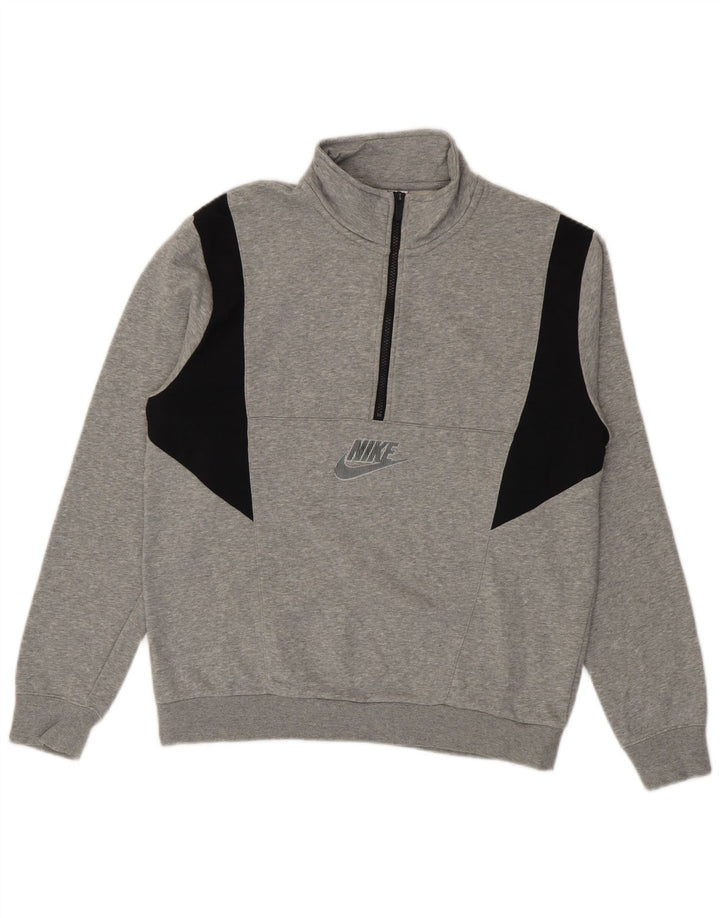 Felpa Nike da uomo con zip e collo, in cotone color block grigio medio