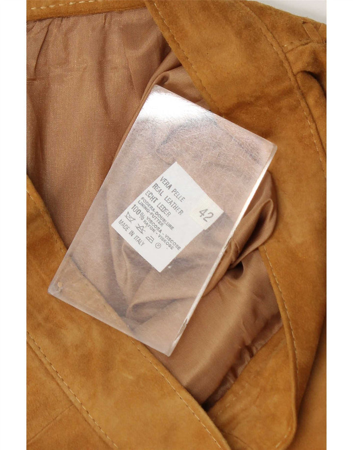 Gonna vintage in pelle scamosciata da donna IT 42 media W28 in pelle beige