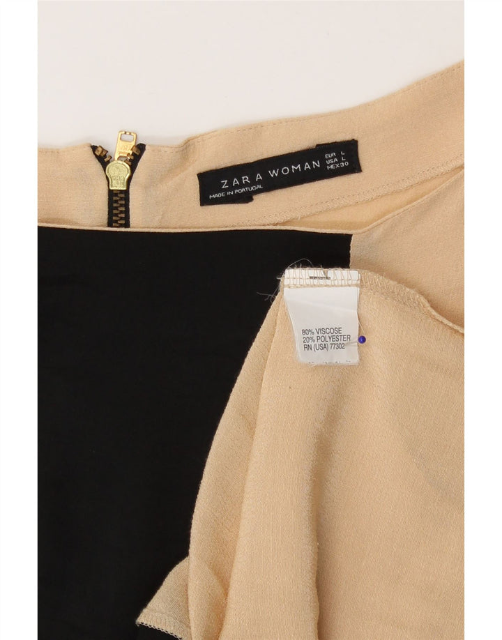 Top Blusa Donna Zara UK 16 Large Beige Colourblock Viscosa