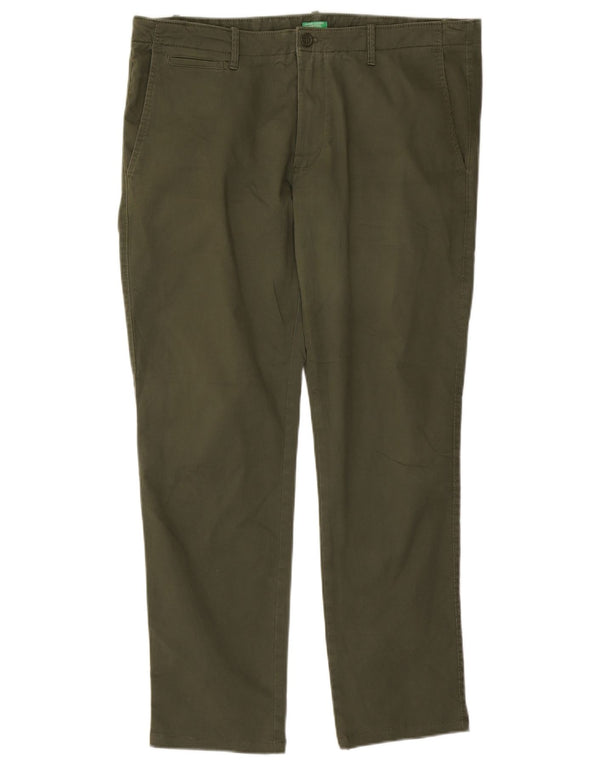 Pantaloni chino dritti da uomo Benetton IT 54 2XL W40 L30 cotone kaki