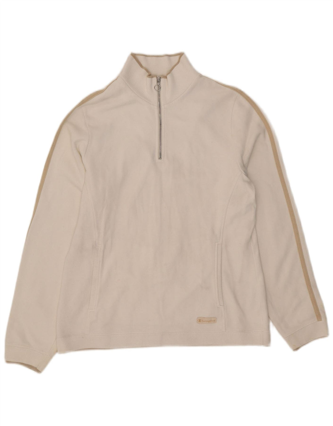 Felpa da donna con collo con zip Champion, maglione UK 14, cotone bianco medio