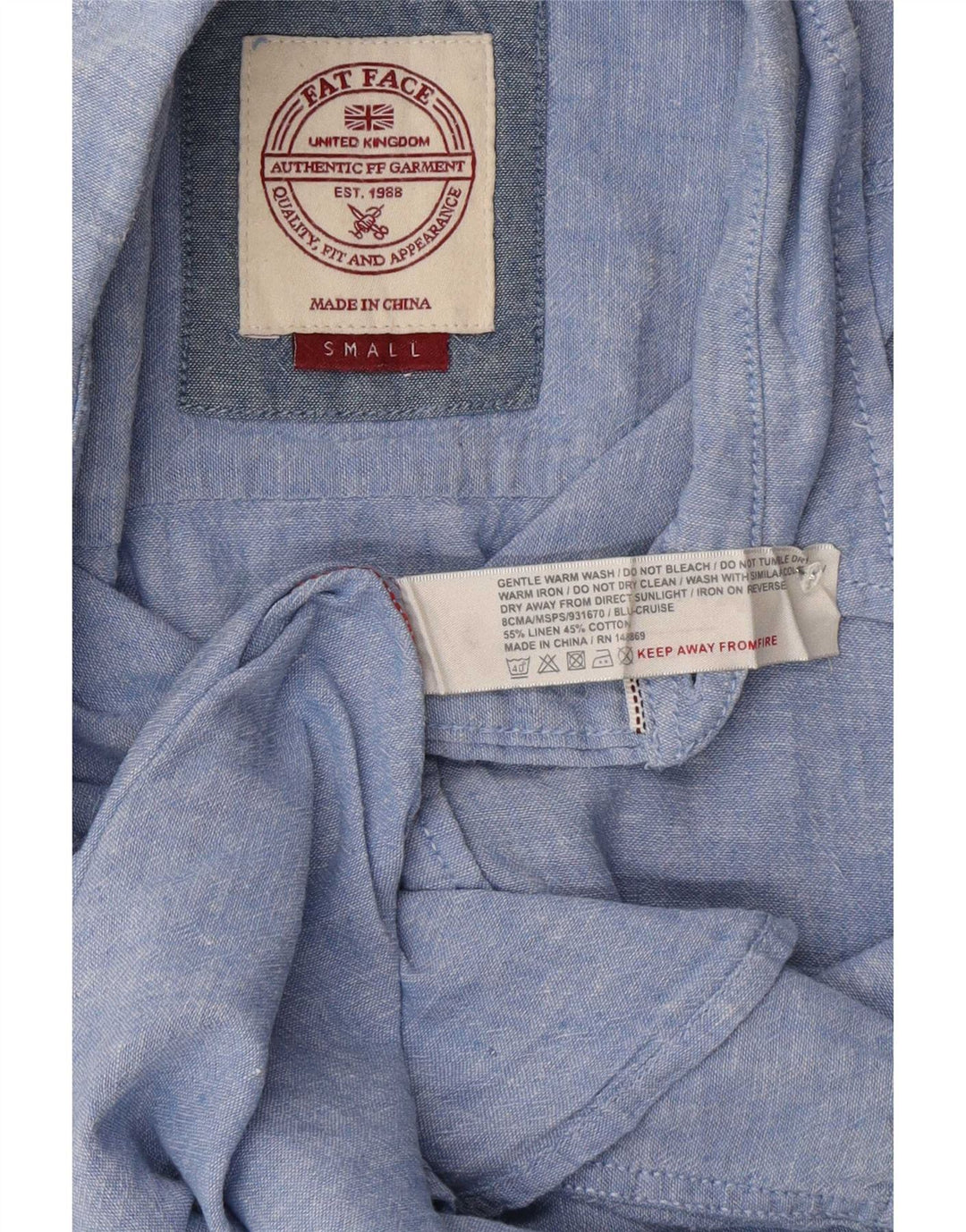 Camicia a maniche corte da uomo Fat Face piccola in lino blu