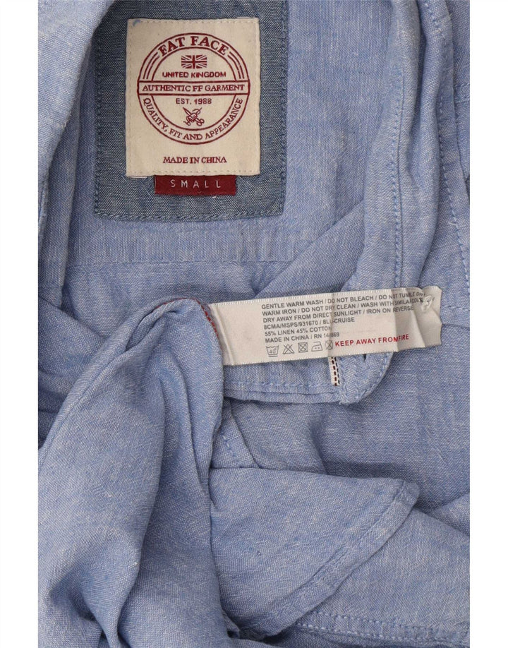Camicia a maniche corte da uomo Fat Face piccola in lino blu