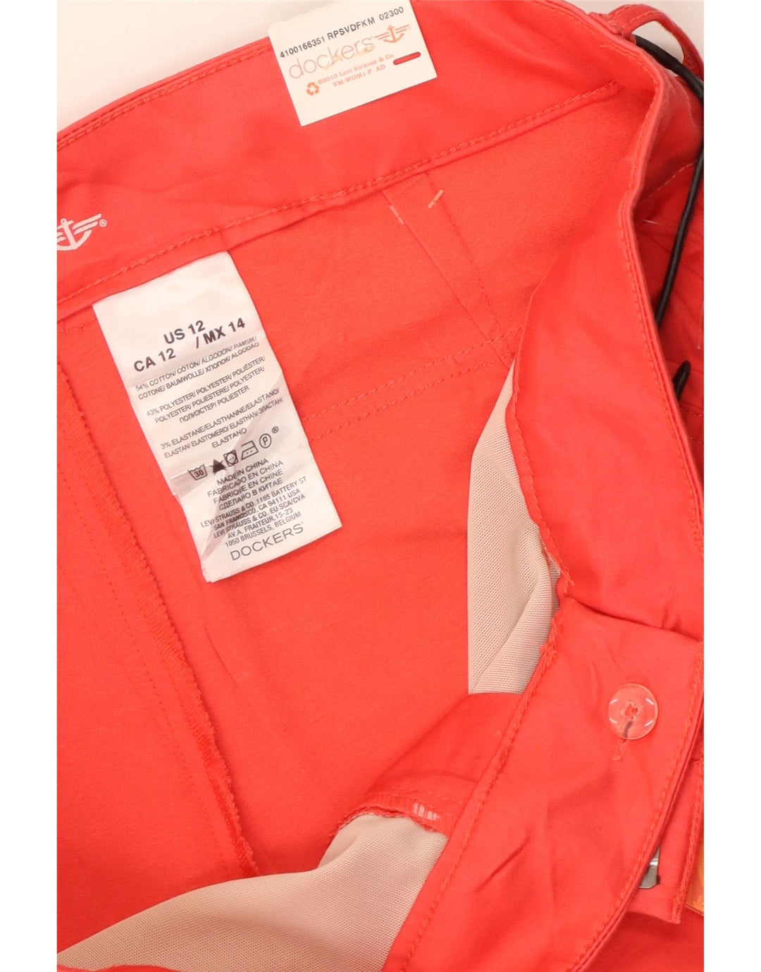 Pantaloni Capri da donna Dockers US 12 Large W34 L20 Cotone rosso