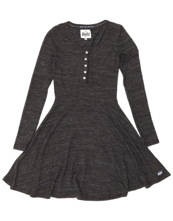Abito a trapezio da donna a maniche lunghe Superdry UK 8 piccola viscosa screziata grigia