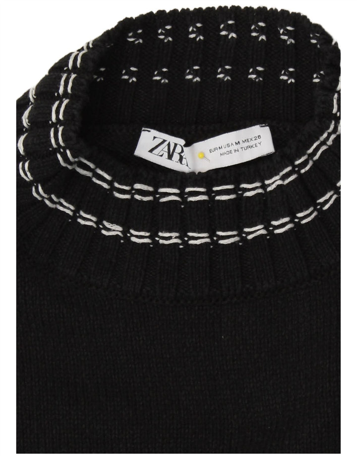 Maglione corto con collo alto da donna Zara UK 12 cotone nero medio