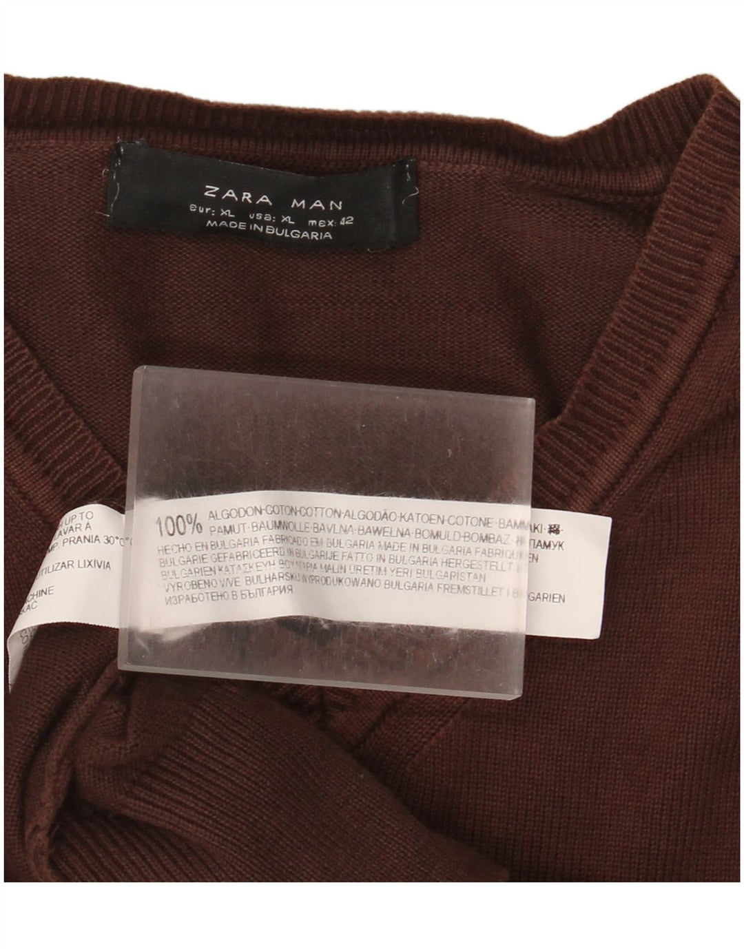 Maglione Zara da uomo con scollo a V XL in cotone marrone