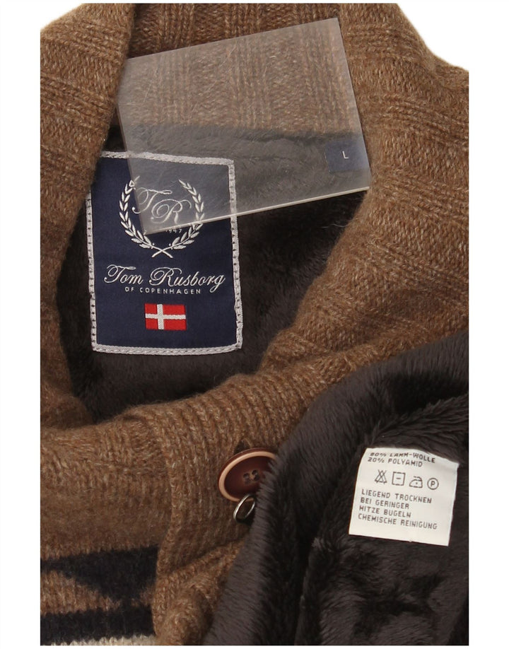 Tom Rusborg Uomo Cardigan Sherpa Maglione Grande Lana Colorblock Marrone